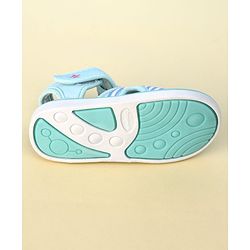 Cute Walk by Babyhug Striped Musical Sandals With Velcro Closure & Mushroom Patch - Light Blue