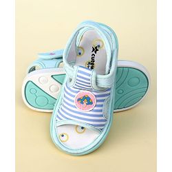 Cute Walk by Babyhug Striped Musical Sandals With Velcro Closure & Mushroom Patch - Light Blue