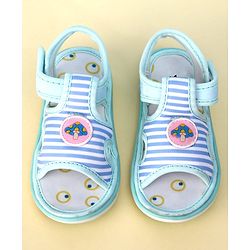Cute Walk by Babyhug Striped Musical Sandals With Velcro Closure & Mushroom Patch - Light Blue