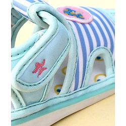 Cute Walk by Babyhug Striped Musical Sandals With Velcro Closure & Mushroom Patch - Light Blue