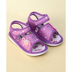 Cute Walk by Babyhug Heart Printed Musical Sandals With Velcro Closure & Butterfly Applique - Purple