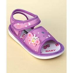 Cute Walk by Babyhug Heart Printed Musical Sandals With Velcro Closure & Butterfly Applique - Purple