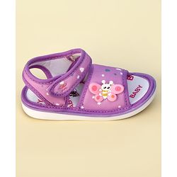 Cute Walk by Babyhug Heart Printed Musical Sandals With Velcro Closure & Butterfly Applique - Purple
