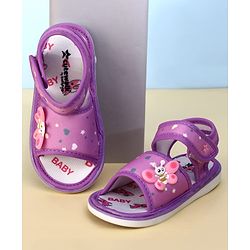 Cute Walk by Babyhug Heart Printed Musical Sandals With Velcro Closure & Butterfly Applique - Purple