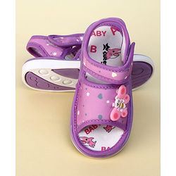 Cute Walk by Babyhug Heart Printed Musical Sandals With Velcro Closure & Butterfly Applique - Purple