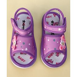 Cute Walk by Babyhug Heart Printed Musical Sandals With Velcro Closure & Butterfly Applique - Purple