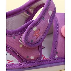 Cute Walk by Babyhug Heart Printed Musical Sandals With Velcro Closure & Butterfly Applique - Purple