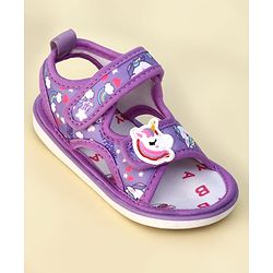 Cute Walk by Babyhug Velcro Closure Musical Sandals With Unicorn Print & Applique - Purple