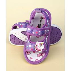 Cute Walk by Babyhug Velcro Closure Musical Sandals With Unicorn Print & Applique - Purple