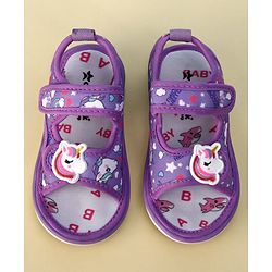 Cute Walk by Babyhug Velcro Closure Musical Sandals With Unicorn Print & Applique - Purple