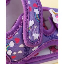 Cute Walk by Babyhug Velcro Closure Musical Sandals With Unicorn Print & Applique - Purple