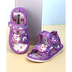 Cute Walk by Babyhug Velcro Closure Musical Sandals With Unicorn Print & Applique - Purple