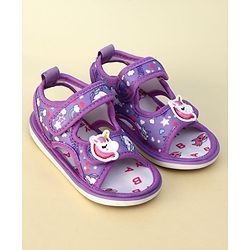 Cute Walk by Babyhug Velcro Closure Musical Sandals With Unicorn Print & Applique - Purple