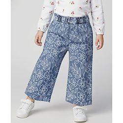 Babyhug Cotton Ankle Length Washed Denim Capris - Blue main image 0