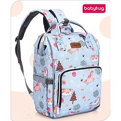 Babyhug Multipurpose Spacious Diaper Backpack Unicorn Print - Light Blue