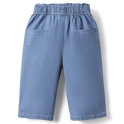 Babyhug 100% Cotton Ankle Length Denim Culotte With Bow Applique & Floral Embroidery - Light Blue