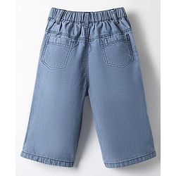 Babyhug Ankle Length Cotton Denim Culottes with Floral Embroidery - Light Blue