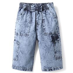 Babyhug 100% Cotton Ankle Length Denim Washed Culotte With Bow Applique - Light Blue