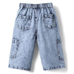 Babyhug 100% Cotton Ankle Length Denim Washed Culotte With Bow Applique - Light Blue