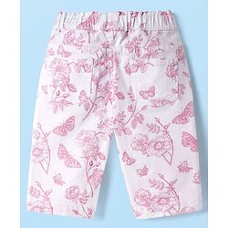 Babyhug Twill Woven Capri Length Tropical Theme Print Capris With Stretch & Bow - White