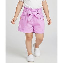 Babyhug Twill Woven Mid Thigh Solid Coloured Shorts With Side Pockets & Belt - Lavender