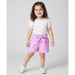 Babyhug Twill Woven Mid Thigh Solid Coloured Shorts With Side Pockets & Belt - Lavender