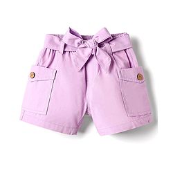 Babyhug Twill Woven Mid Thigh Solid Coloured Shorts With Side Pockets & Belt - Lavender