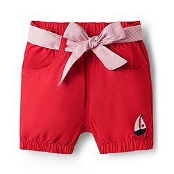 Babyhug Twill Woven Mid Thigh Shorts With Boat Embriodery - Red