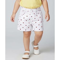 Babyhug Twill Woven Mid Thigh Shorts With Heart Print - White & Red