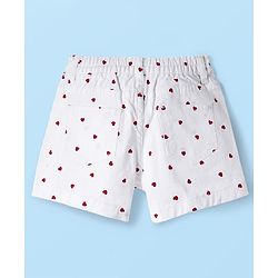 Babyhug Twill Woven Mid Thigh Shorts With Heart Print - White & Red