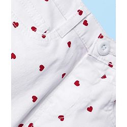 Babyhug Twill Woven Mid Thigh Shorts With Heart Print - White & Red