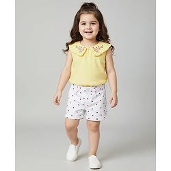 Babyhug Twill Woven Mid Thigh Shorts With Heart Print - White & Red