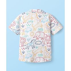 Babyhug Cotton Knit Half Sleeves Shirt With Animal Print - White