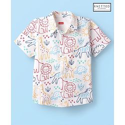 Babyhug Cotton Knit Half Sleeves Shirt With Animal Print - White