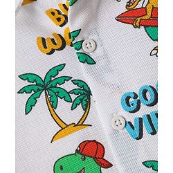 Babyhug Cotton Knit Half Sleeves Shirt With Dino Print - White
