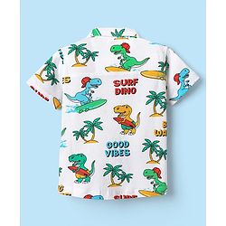 Babyhug Cotton Knit Half Sleeves Shirt With Dino Print - White