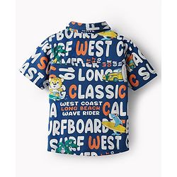 Babyhug Cotton Pique Textured Knit Half Sleeves Shirt With Beach Theme Print - Navy Blue