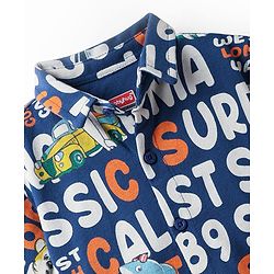 Babyhug Cotton Pique Textured Knit Half Sleeves Shirt With Beach Theme Print - Navy Blue