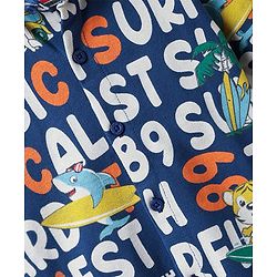 Babyhug Cotton Pique Textured Knit Half Sleeves Shirt With Beach Theme Print - Navy Blue