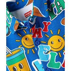 Babyhug Cotton Pique Textured Knit Half Sleeves Shirt With Text Print - Blue