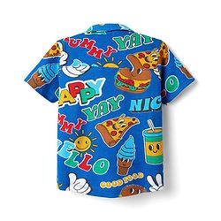 Babyhug Cotton Pique Textured Knit Half Sleeves Shirt With Text Print - Blue