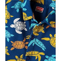 Babyhug Cotton Pique Textured Knit Half Sleeves Tortoise Print - Navy Blue