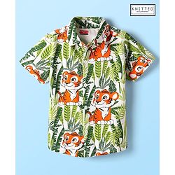 Babyhug Cotton Knit Half sleeves Shirt With Tiger Print - Green