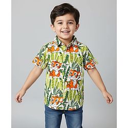 Babyhug Cotton Knit Half sleeves Shirt With Tiger Print - Green
