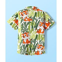 Babyhug Cotton Knit Half sleeves Shirt With Tiger Print - Green