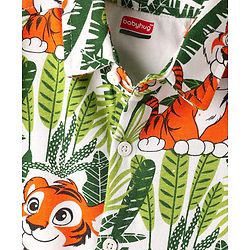 Babyhug Cotton Knit Half sleeves Shirt With Tiger Print - Green