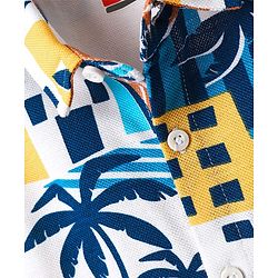 Babyhug Cotton Pique Textured Knit Half Sleeves Shirt With Tropical Theme Print - White