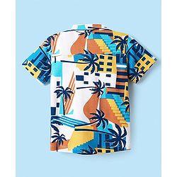 Babyhug Cotton Pique Textured Knit Half Sleeves Shirt With Tropical Theme Print - White