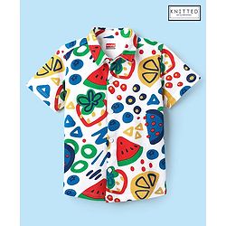 Babyhug Cotton Knit Half Sleeves Shirt With Tropical Theme Print - White