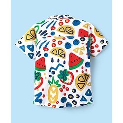Babyhug Cotton Knit Half Sleeves Shirt With Tropical Theme Print - White